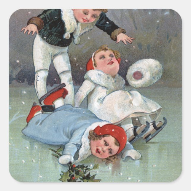 Christmas GladnessIce Skating Kids Collapse Square Sticker (Front)