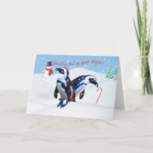 Christmas, Glæ delig Jul, Danish, Penguins in Snow Holiday Card