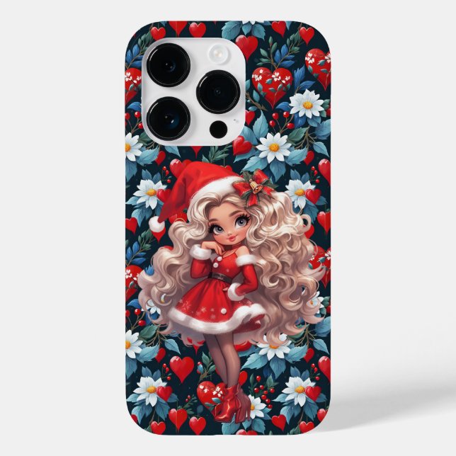 Christmas Glam Blonde Bombshell with Hearts Case-Mate iPhone Case (Back)
