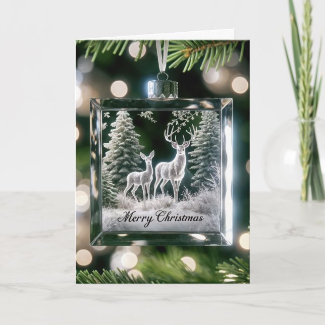 Christmas Glass Deer Ornament Holiday Card (Front)