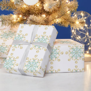 Christmas Glass Snowflakes Gold Turquoise Wrapping Wrapping Paper