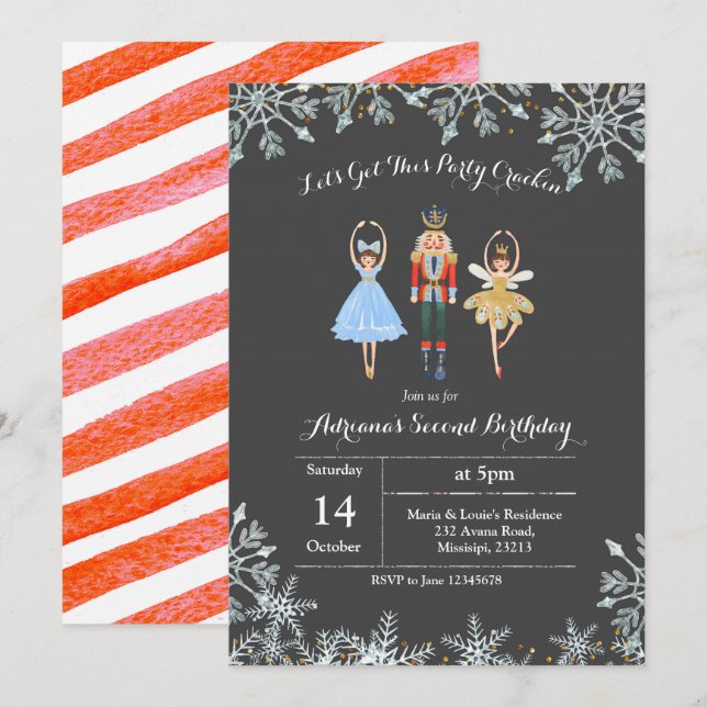 Christmas Glitter Birthday Invite Ballet (Front/Back)