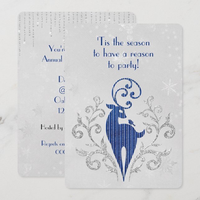 Christmas Glitter Deer On Snowflake Design  Invitation (Front/Back)