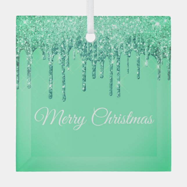 Christmas Glitter Drip Merry Christmas Glass Ornam Glass Ornament (Front)
