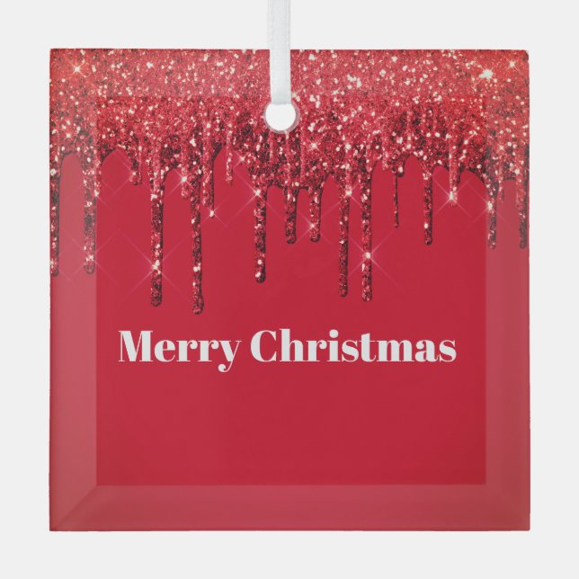 Christmas Glitter Drip Merry Christmas Glass Ornament (Front)