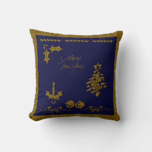 Christmas Glitter Holly Twig, ornaments, candle Throw Pillow