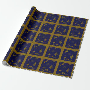 Christmas Glitter Holly Twig, ornaments, candle, Wrapping Paper