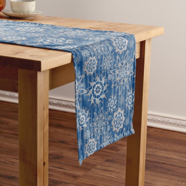 Christmas Glitter-Ice Cycles and Snowflakes-Blue Long Table Runner (In Situ)