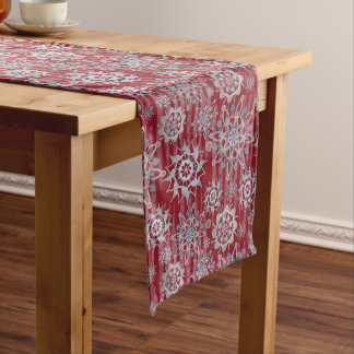 Christmas Glitter-Ice Cycles and Snowflakes-Red Long Table Runner