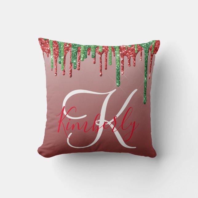 Christmas Glitter Monogram Throw Pillow (Front)