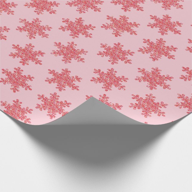 Christmas Glitter Pink Snowflake Sparkle Shine Wrapping Paper (Corner)