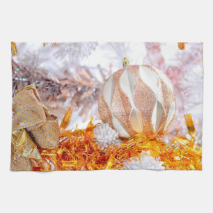 Christmas Glitter Pink & White Ball Kitchen Towel