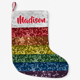 Christmas Glitter Rainbow Pride Personalized Small Christmas Stocking