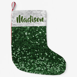 Christmas Glitter Sequin Glam Green Personalized Small Christmas Stocking