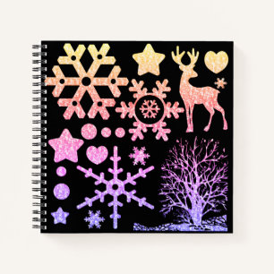Christmas glitter shine sequin elements star heart notebook