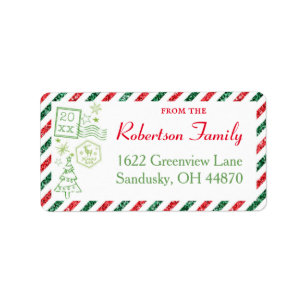Christmas Glitter Vintage Air Mail Shipping Label