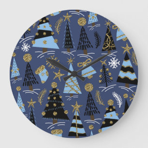 Christmas Glitter: Vintage Pattern Large Clock