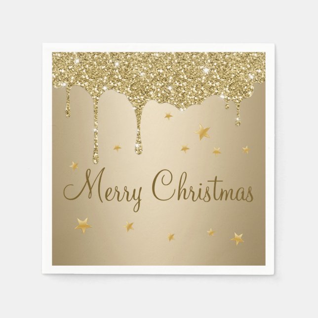 Christmas glittery dripping gold and stars napkin (Front)