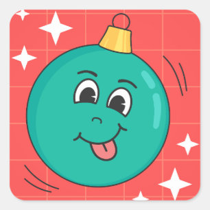 Christmas globe face smile happy retro cartoon square sticker