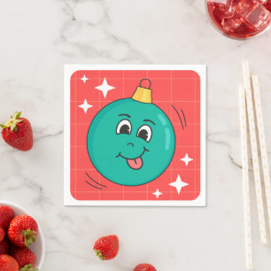 Christmas globe face smiley happy retro cartoon napkin