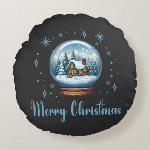 Christmas Globe Snow Magic Round Pillow
