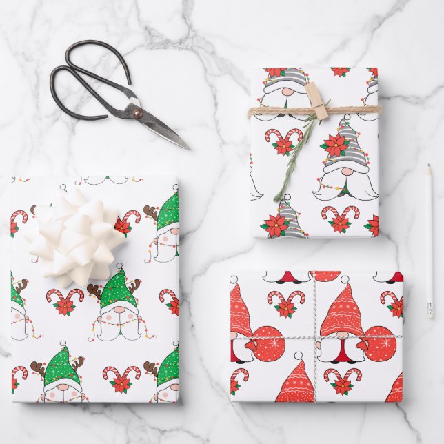 Christmas Gnome And Candy Cane Gift Wrapping Paper Sheet (Front)