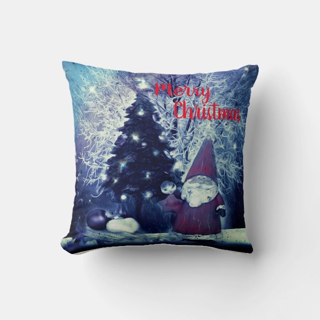 Christmas Gnome and Christmas Tree Throw Pillow (Front)