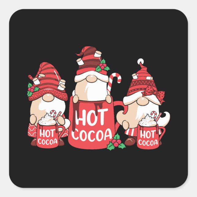 Christmas Gnome and Hot Cocoa Square Sticker (Front)