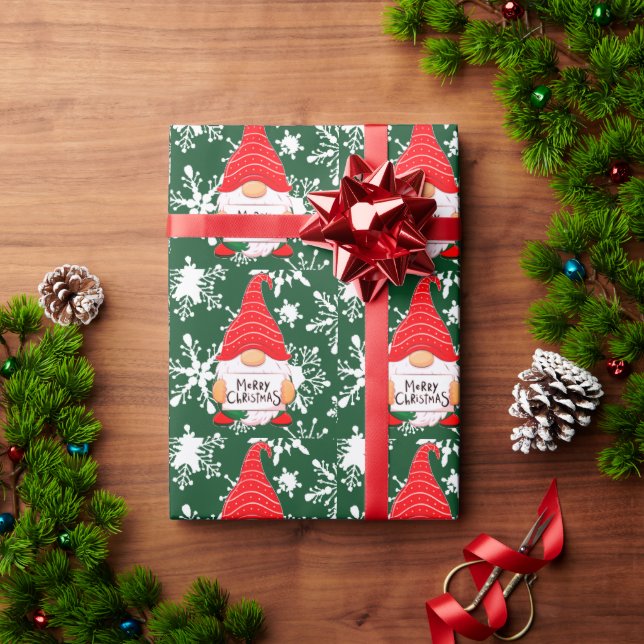 Christmas Gnome  and snow Wrapping Paper (Holiday Gift)