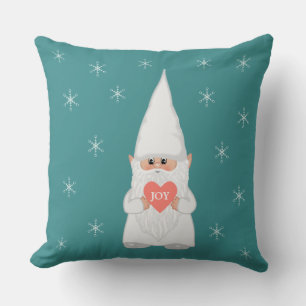 Christmas Gnome and Snowflakes on Teal Throw Pillow
