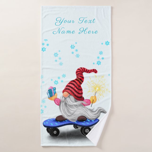 Christmas Gnome Bath Towel Set Custom Text Name (Bath Towel)