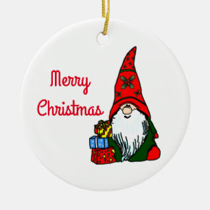 Christmas Gnome Ceramic Ornament