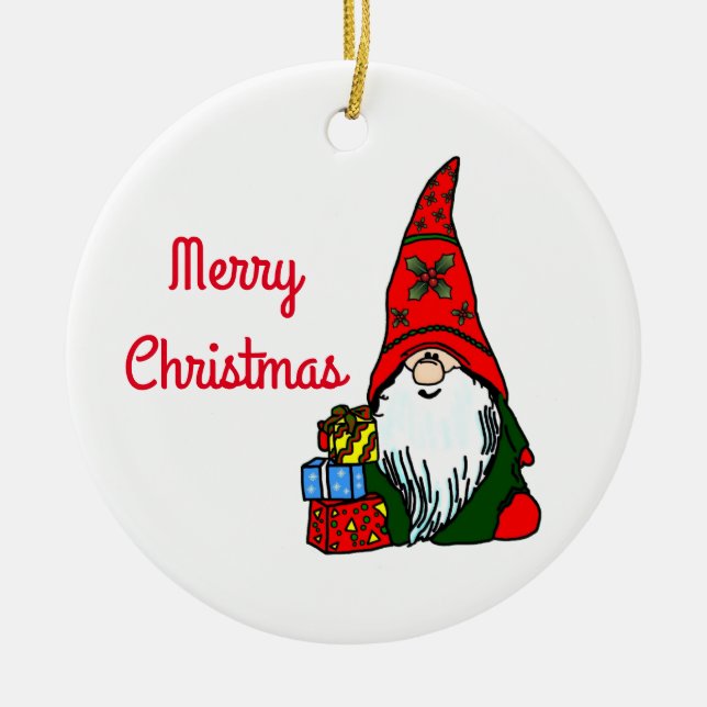 Christmas Gnome Ceramic Ornament (Front)