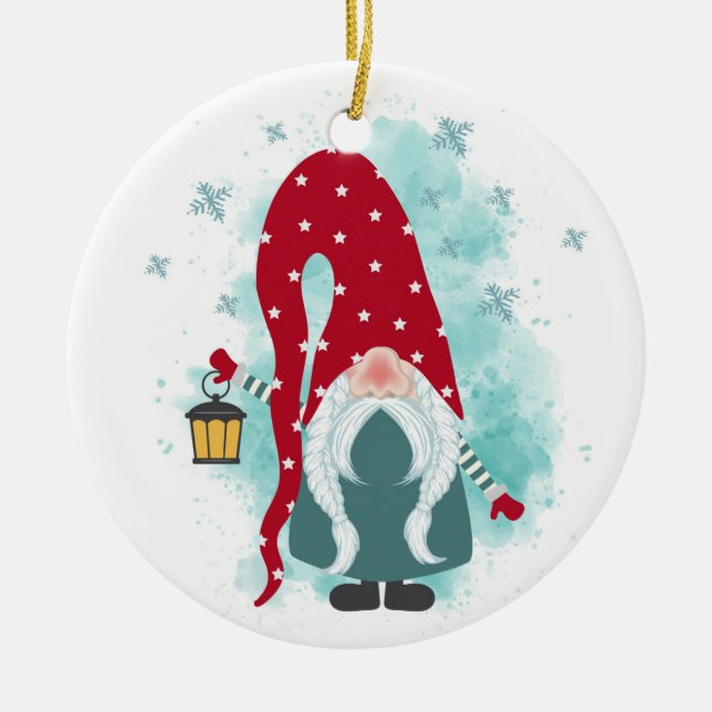 Christmas Gnome Ceramic Ornament (Front)