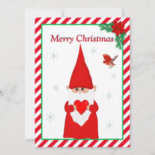 Christmas Gnome  & Cute Red Bird Christmas Card