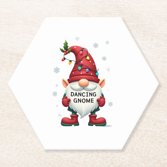 Christmas Gnome Dancing Gnome Family Christmas (2) Paper Coaster (Front)