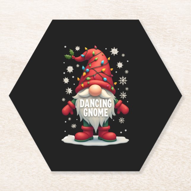 Christmas Gnome Dancing Gnome Family Christmas (3) Paper Coaster (Front)