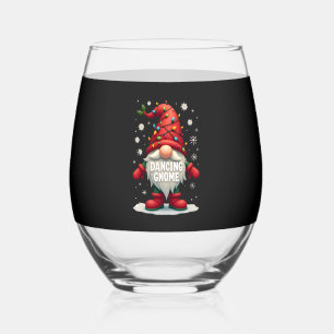 Christmas Gnome Dancing Gnome Family Christmas (3) Stemless Wine Glass