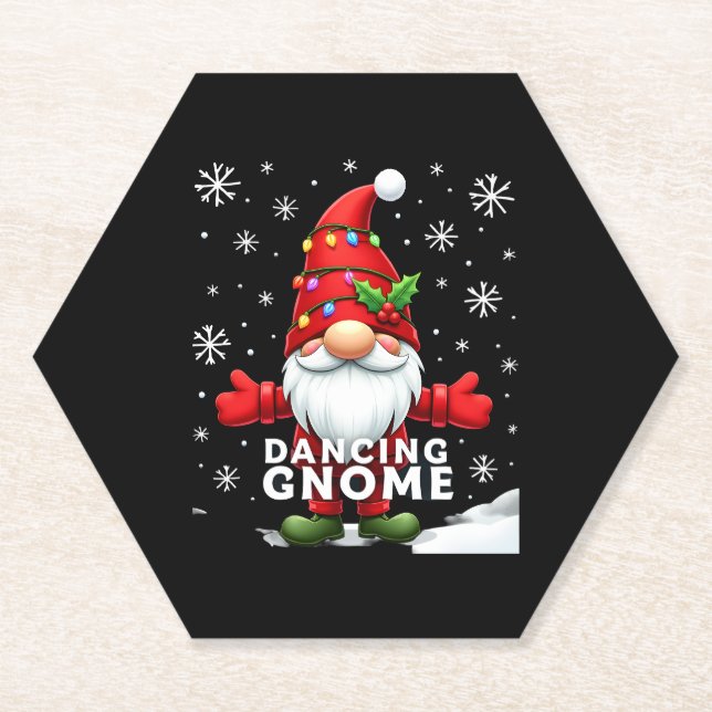 Christmas Gnome Dancing Gnome Family Christmas (4) Paper Coaster (Front)