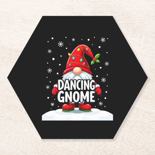Christmas Gnome Dancing Gnome Family Christmas (5) Paper Coaster (Front)