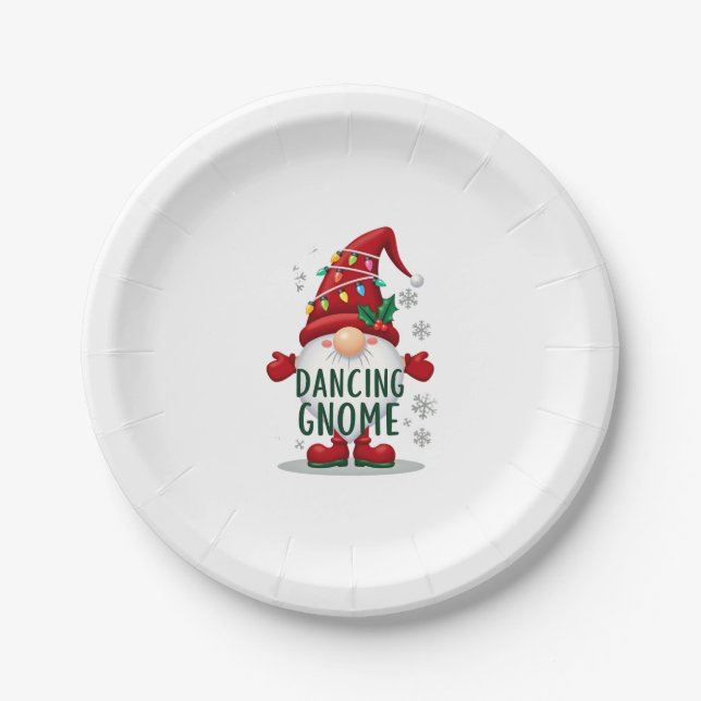 Christmas Gnome Dancing Gnome Family Christmas (6) Paper Plate (Front)
