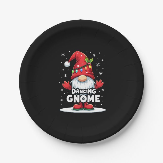 Christmas Gnome Dancing Gnome Family Christmas (7) Paper Plate (Front)