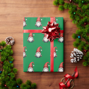 Christmas Gnome Festive Holiday Gift on Deep Green Wrapping Paper