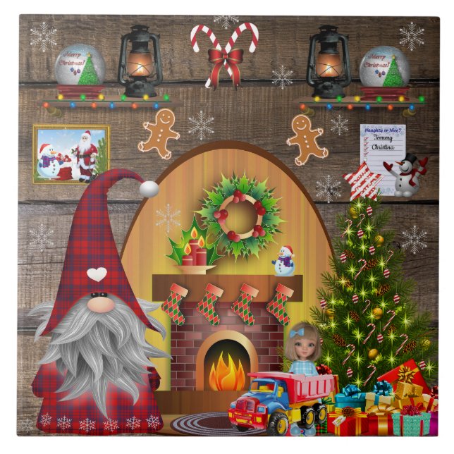 Christmas Gnome Frosty The Snowman Gingerbread man Tile (Front)