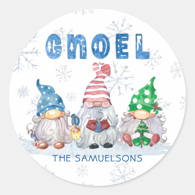 Christmas Gnome GNOEL Greeting Personalized Classic Round Sticker (Front)