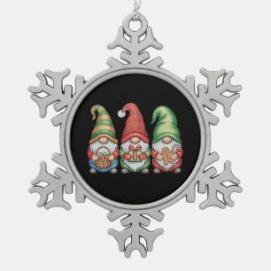 Christmas Gnome Gnomies Xmas Buffalo Plaid Holiday Snowflake Pewter Christmas Ornament