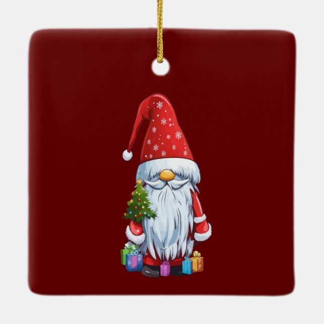 Christmas Gnome Gonk Dressed In A Festive Outfit Ceramic Ornament (Back)