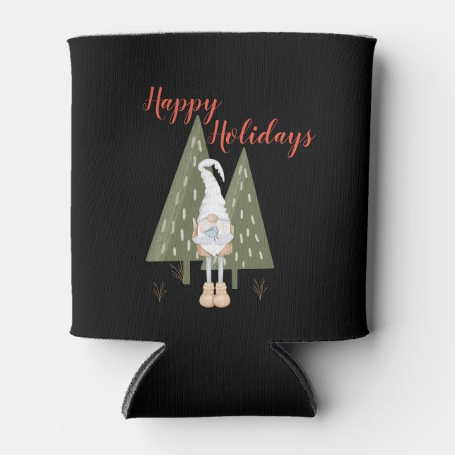 Christmas Gnome Happy Holidays Can Cooler (Front)