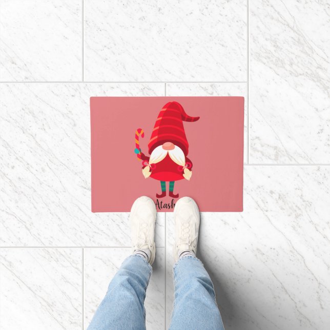 Christmas Gnome Holding A Candy Cane Doormat (Indoor)