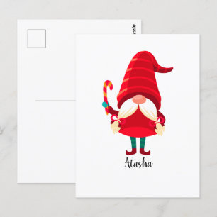 Christmas Gnome Holding A Candy Cane Postcard